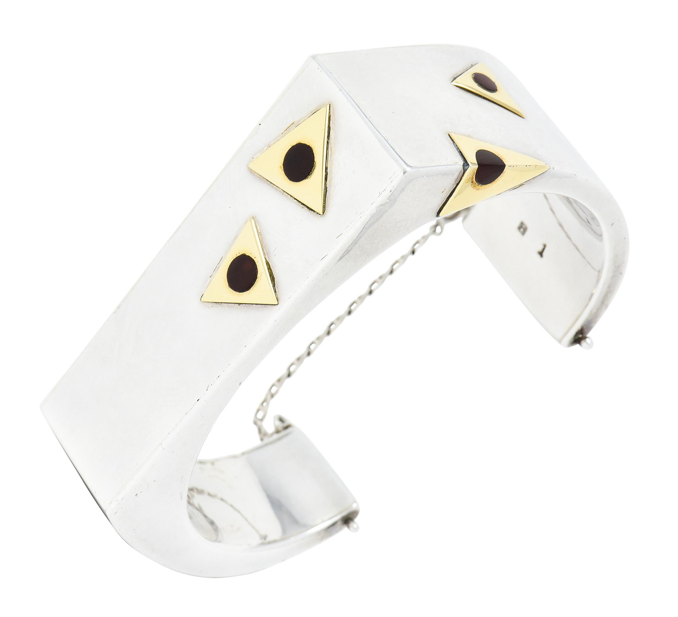Cartier Dinh Van Modernist Carnelian Inlay 18 Karat Gold Sterling Cuff Bracelet 5