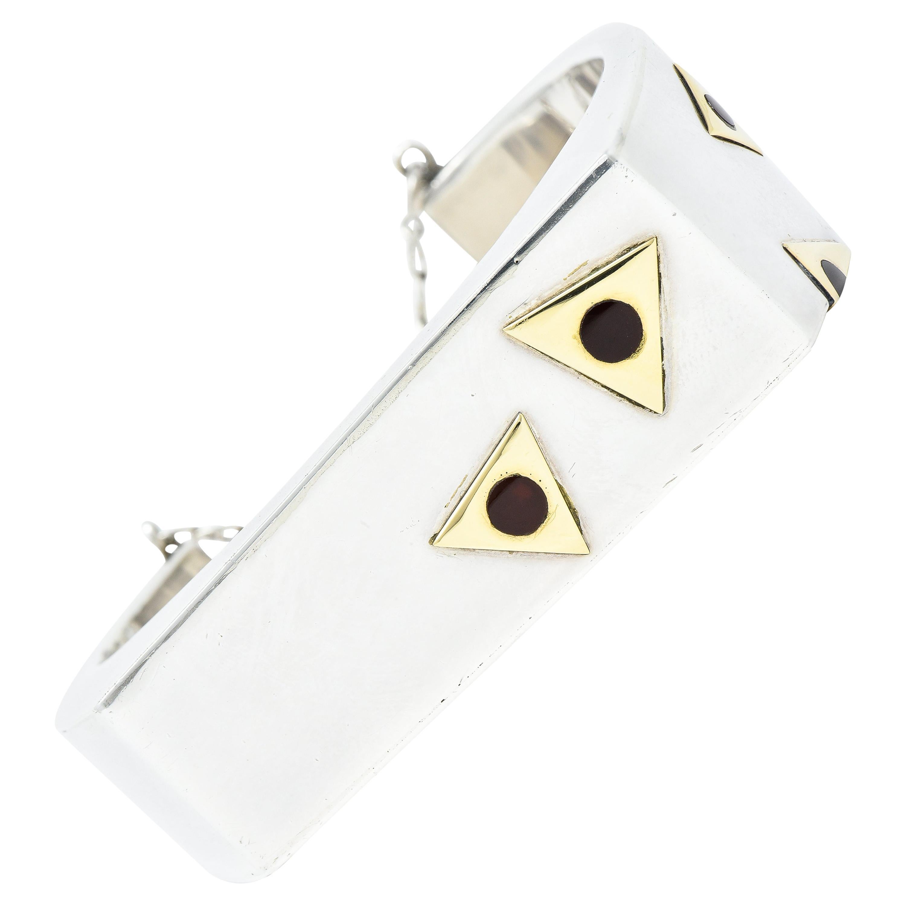 Cartier Dinh Van Modernist Carnelian Inlay 18 Karat Gold Sterling Cuff Bracelet