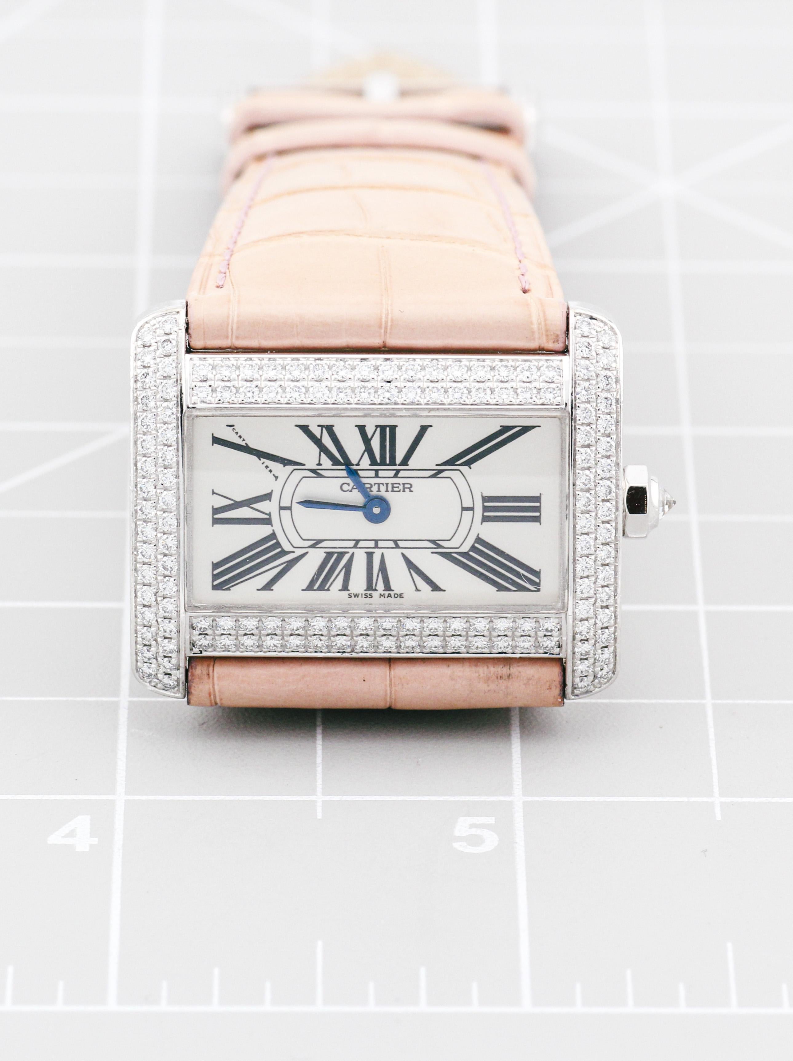 Cartier Divan 32mm 18K Weißgold Fabrik-Diamant-Uhr im Angebot 6