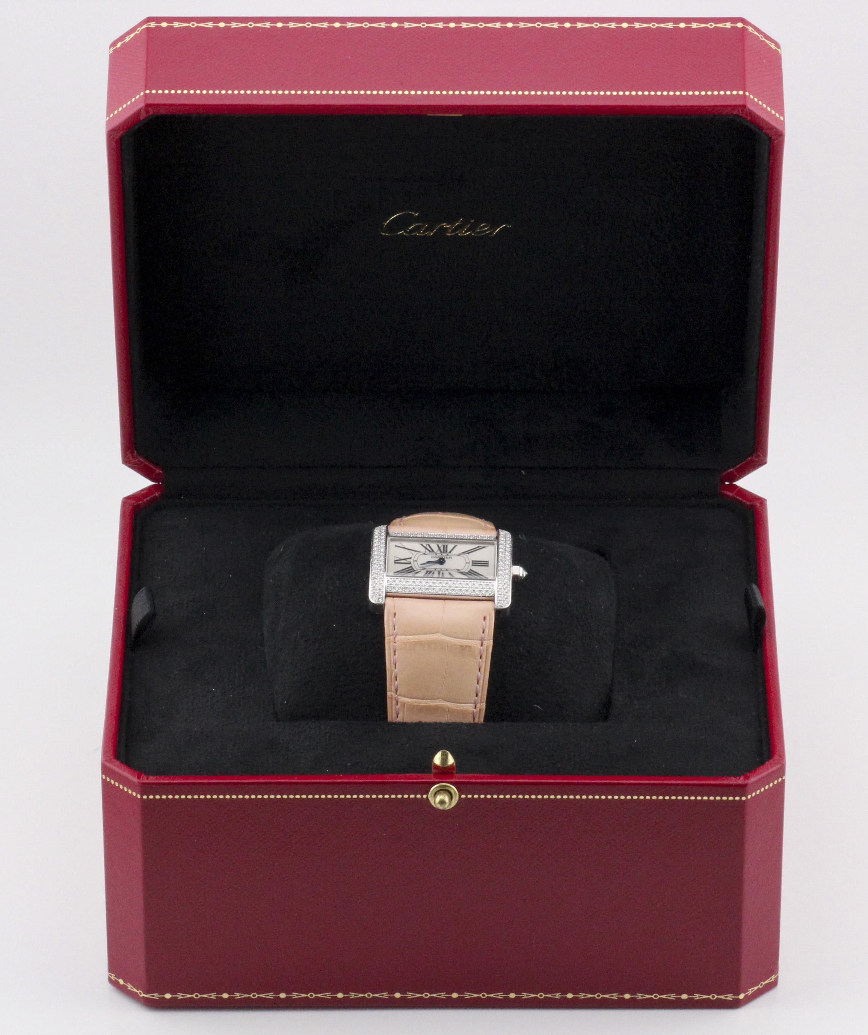 Cartier Divan 32mm 18K Weißgold Fabrik-Diamant-Uhr im Angebot 7
