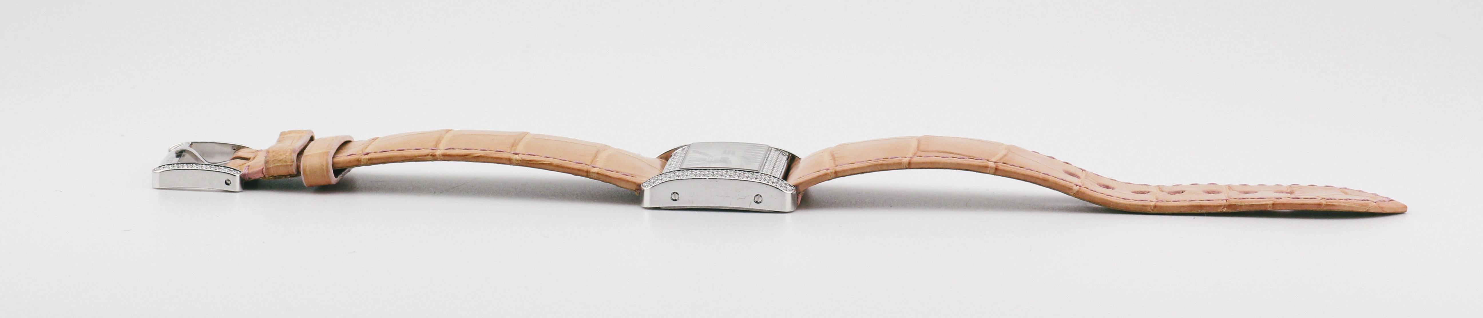 Brilliant Cut Cartier Divan 32mm 18K White Gold Factory Diamond Watch For Sale