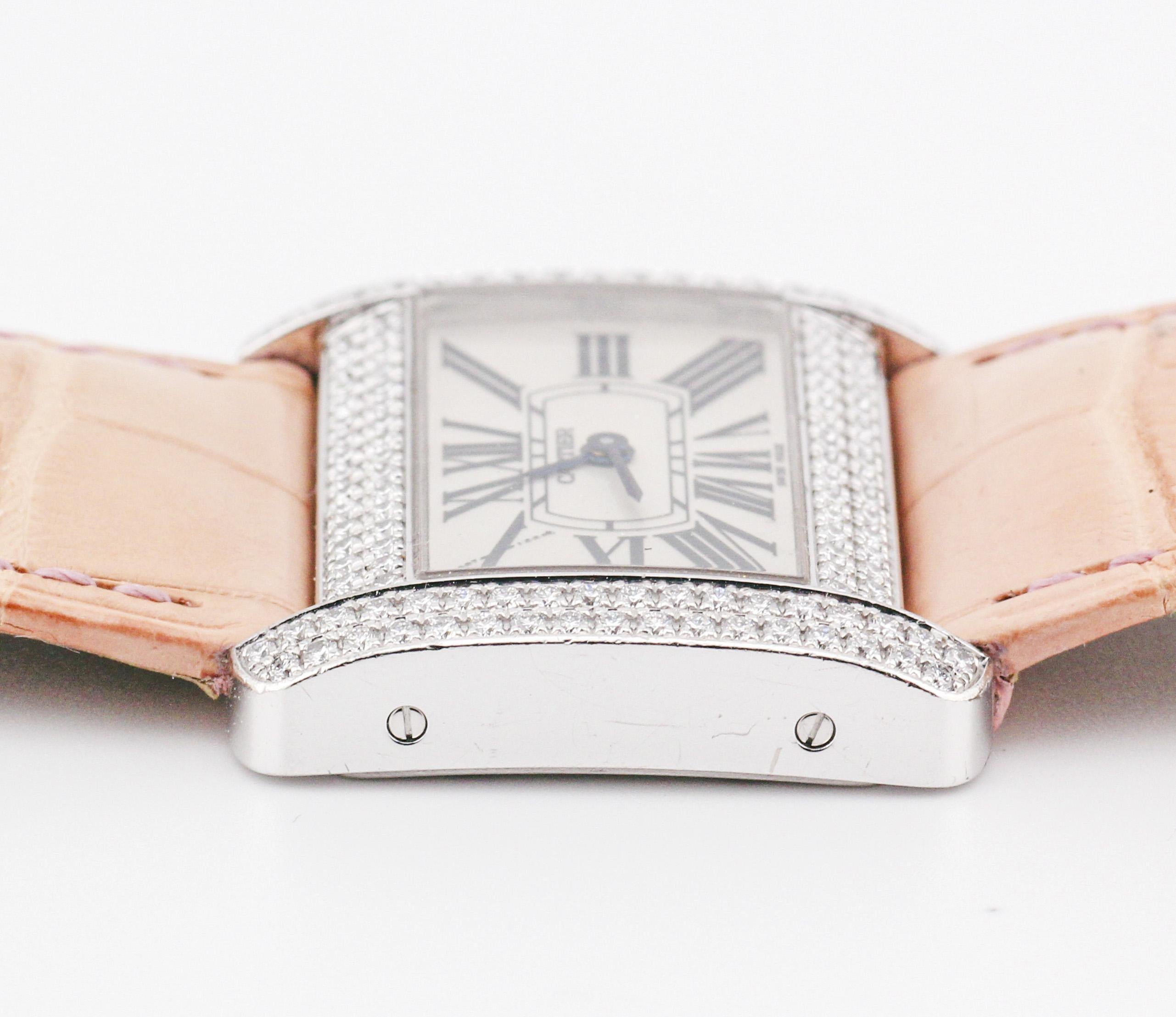 Cartier Divan 32mm 18K Weißgold Fabrik-Diamant-Uhr im Angebot 2