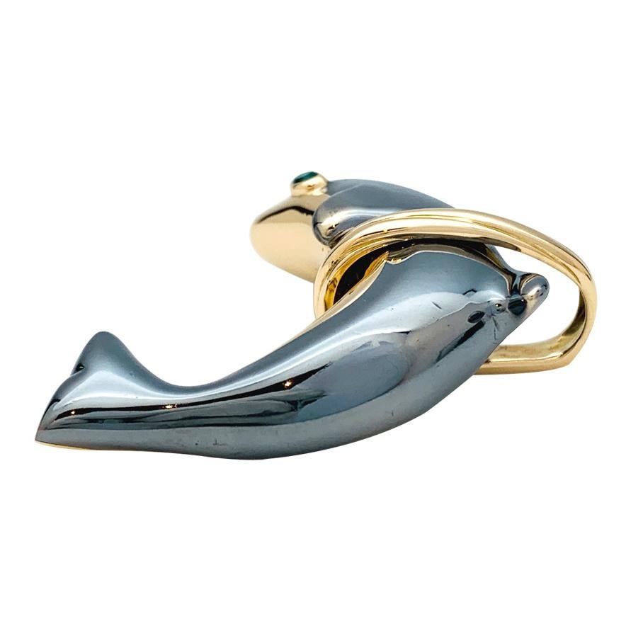 Women's or Men's Cartier Dolphin Pendant, Gold and Silverium