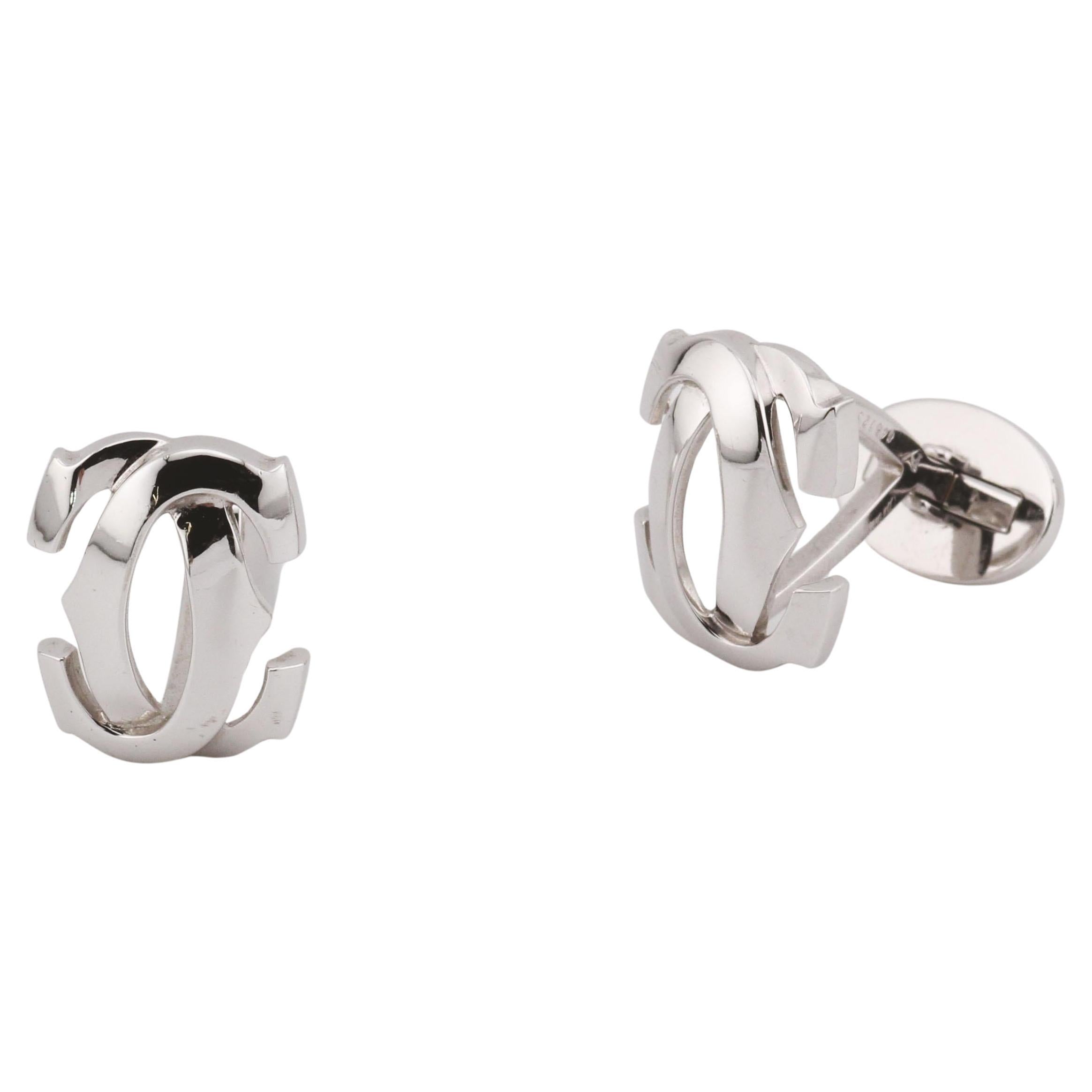 Cartier Double 2C 18k White Gold Logo Cufflinks