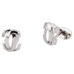 Cartier Double 2C 18k White Gold Logo Cufflinks