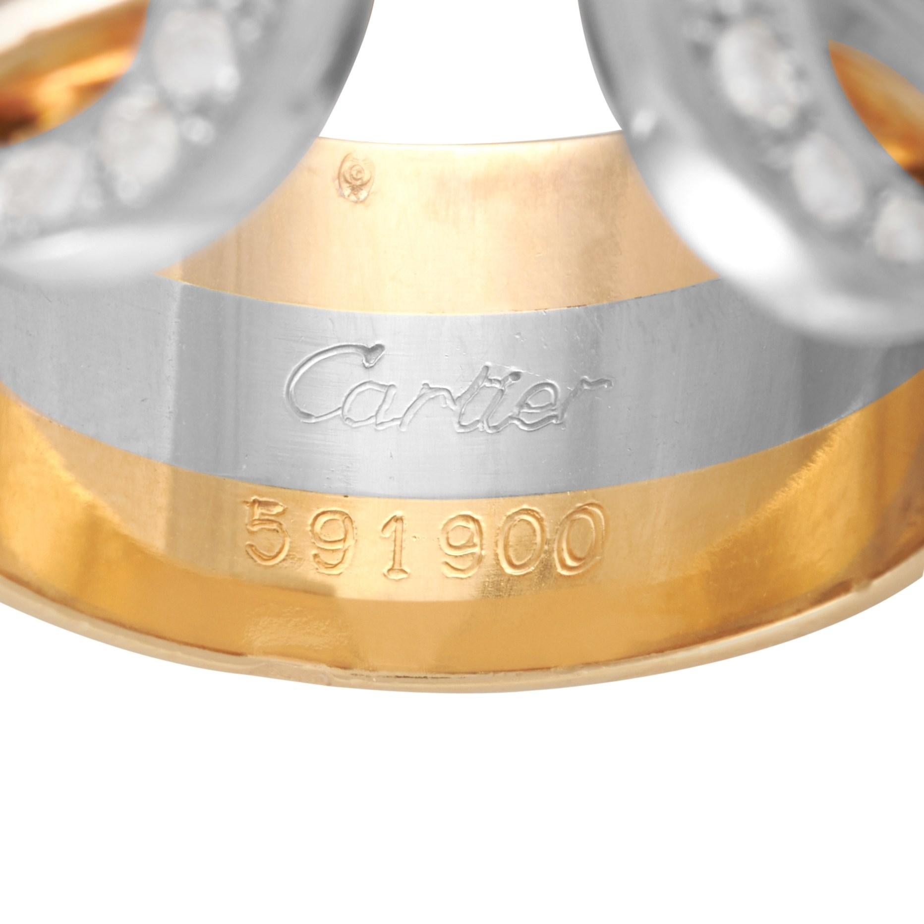 Cartier Double C 18 Karat Tricolor Diamond Ring In Excellent Condition In Southampton, PA