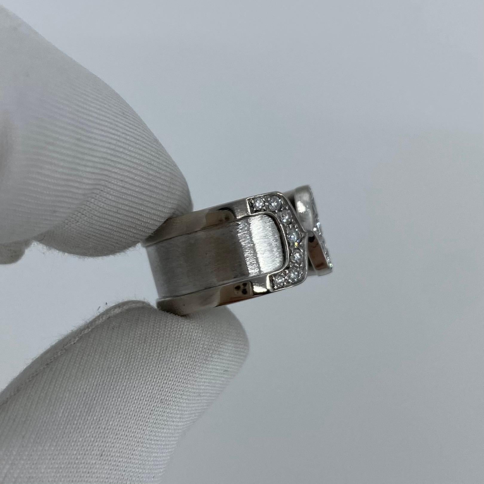 Cartier Double C 18 Karat White Gold Brushed Diamond Band Ring 3