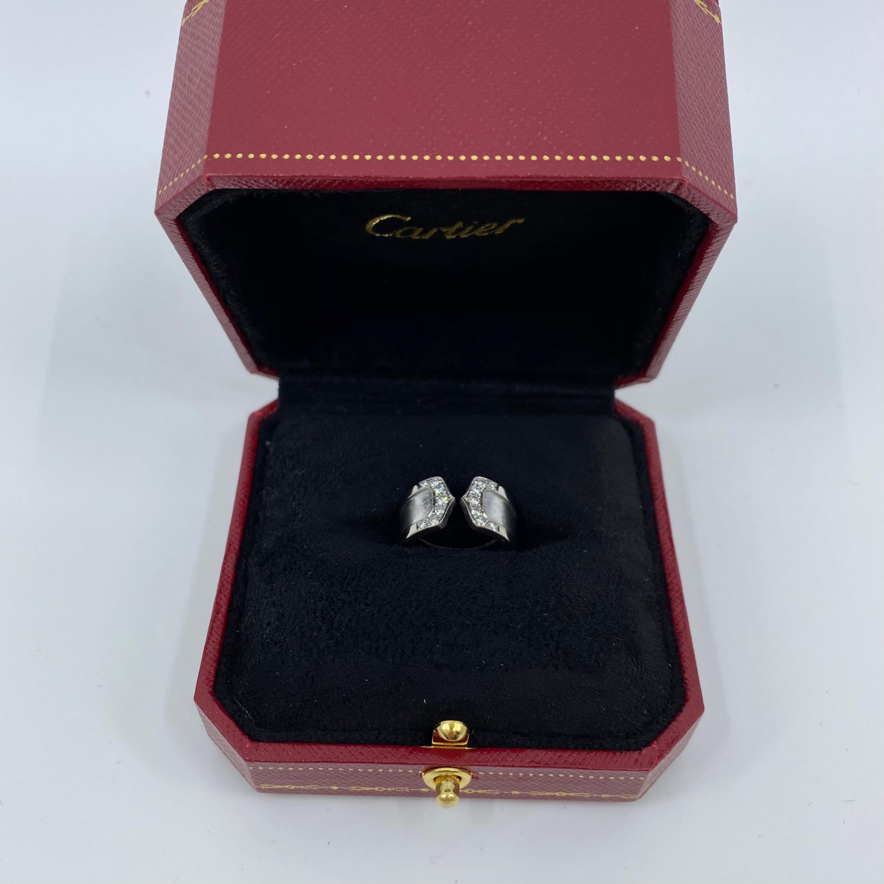 Cartier Double C 18 Karat White Gold Brushed Diamond Band Ring 5