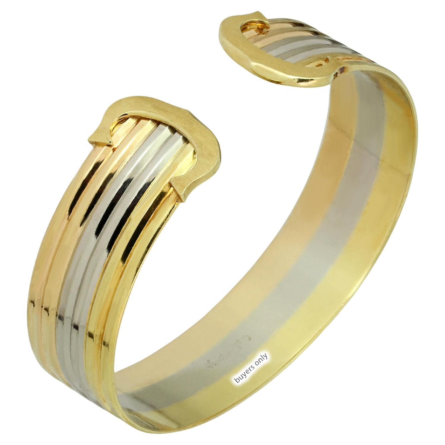 Cartier Double C 18k Tri-Gold-Armreif Armreif Armband für Damen oder Herren im Angebot