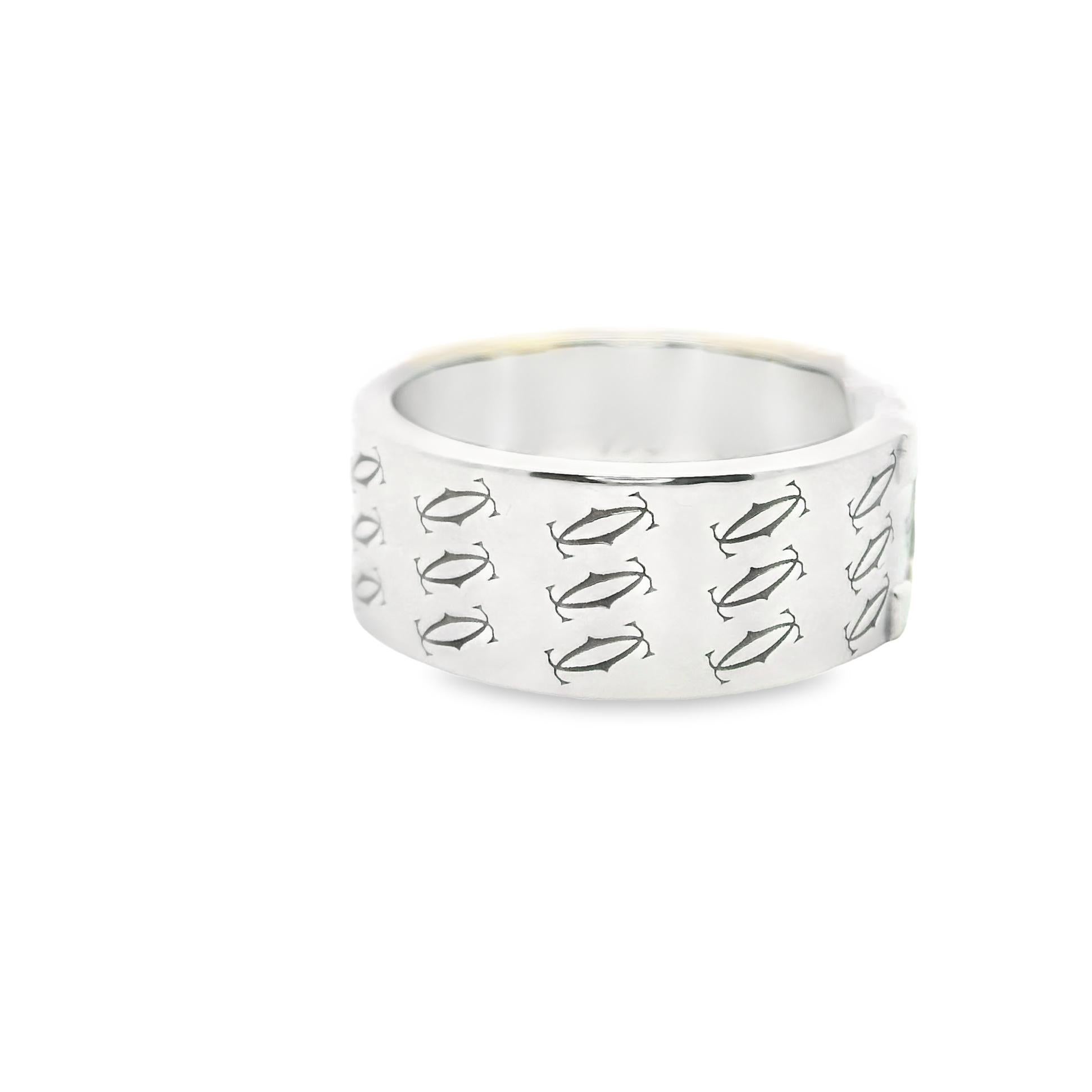 Cartier Double-C  18k White Gold Band Ring In Excellent Condition For Sale In Beverly Hills, CA