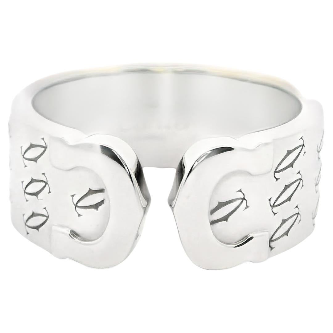 Cartier Double-C  18k White Gold Band Ring For Sale