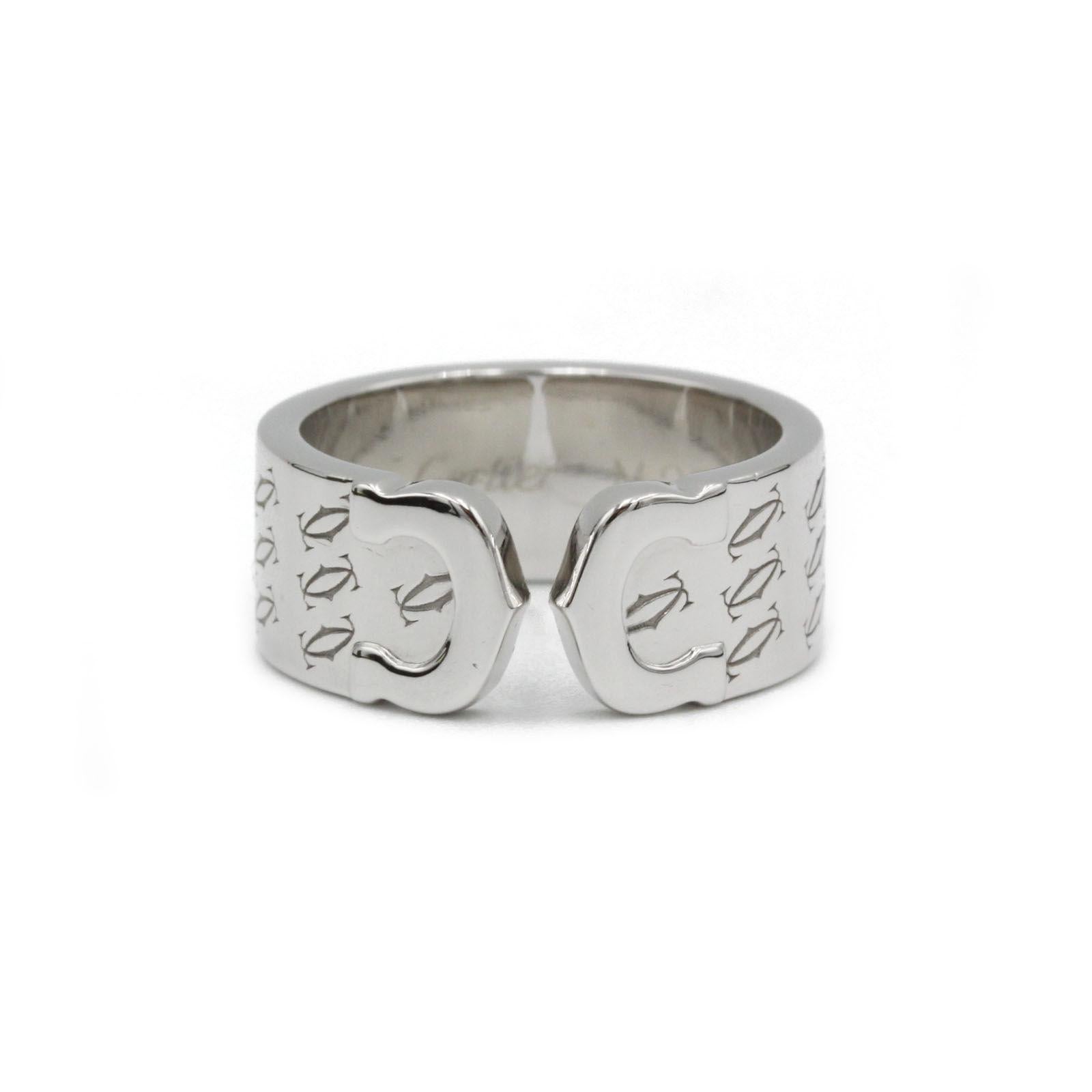 Contemporary Cartier Double C 18K White Gold Statement Ring, Size US 6¼ For Sale
