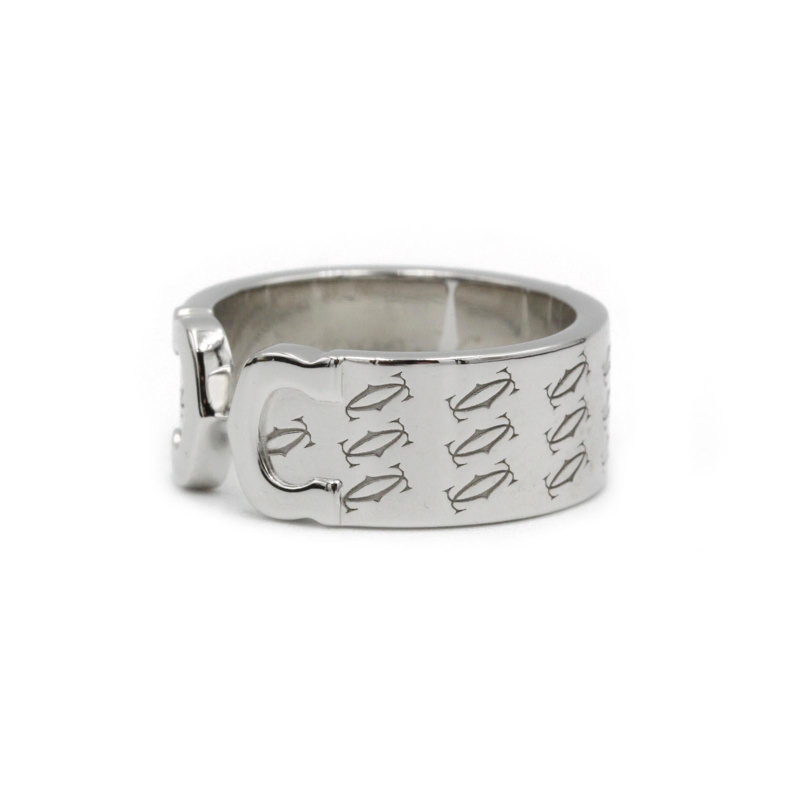 Cartier Double C 18K White Gold Statement Ring, Size US 6¼ In Good Condition For Sale In MONTMORENCY, FR
