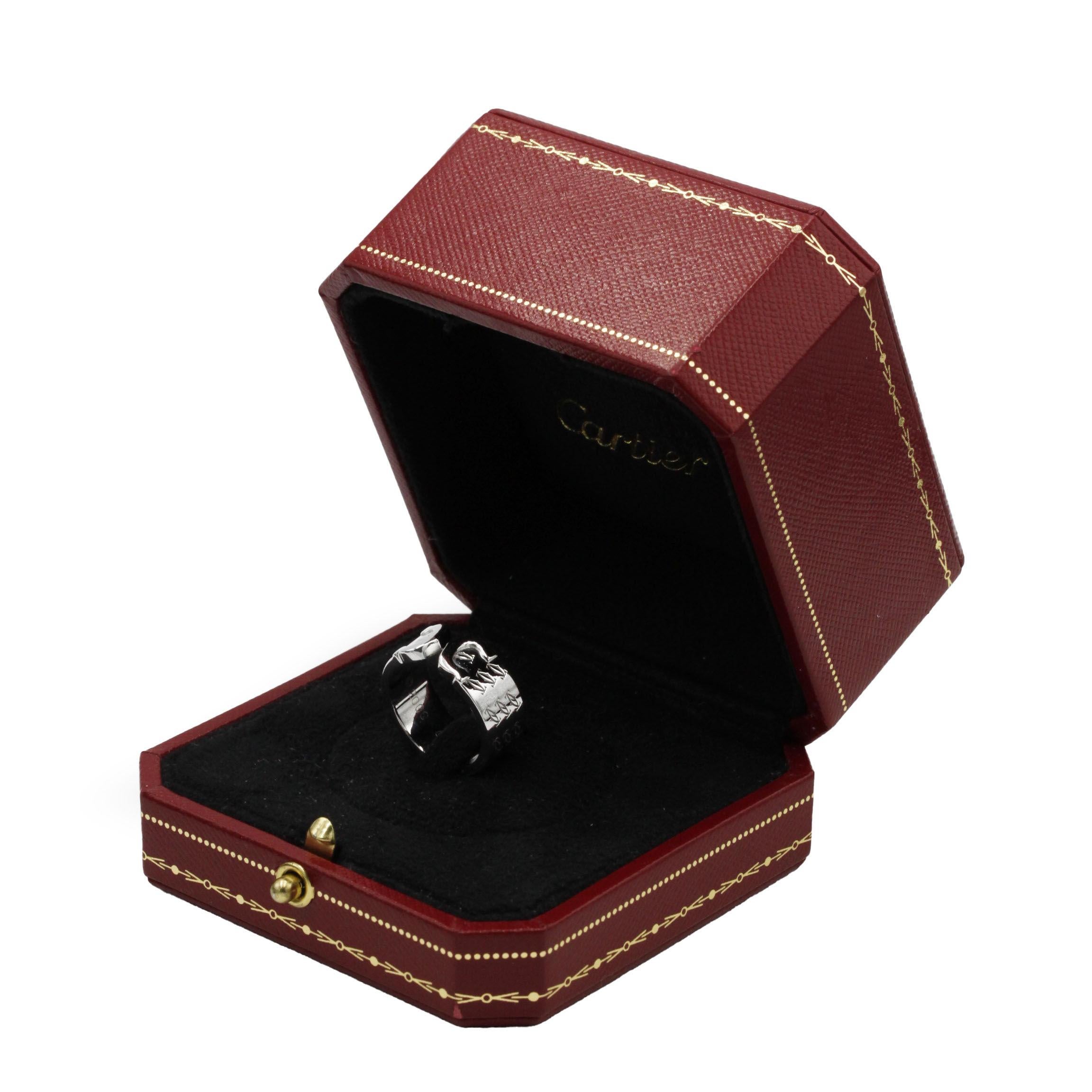 Women's Cartier Double C 18K White Gold Statement Ring, Size US 6¼ For Sale