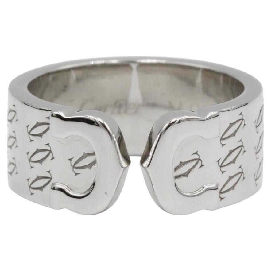 Cartier Double C 18K White Gold Statement Ring, Size US 6¼