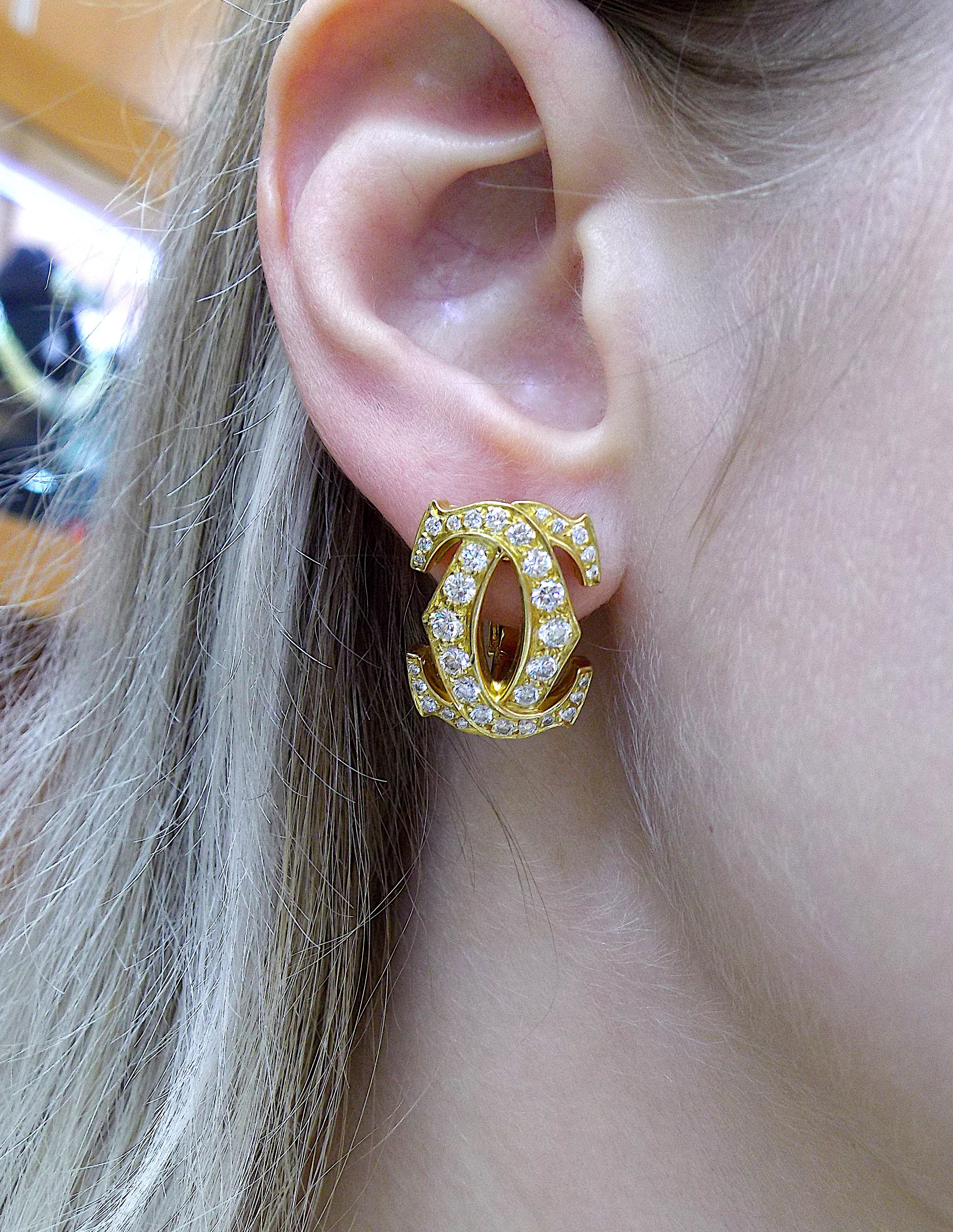 Cartier Double C 18K Yellow Gold Diamond Earrings 1