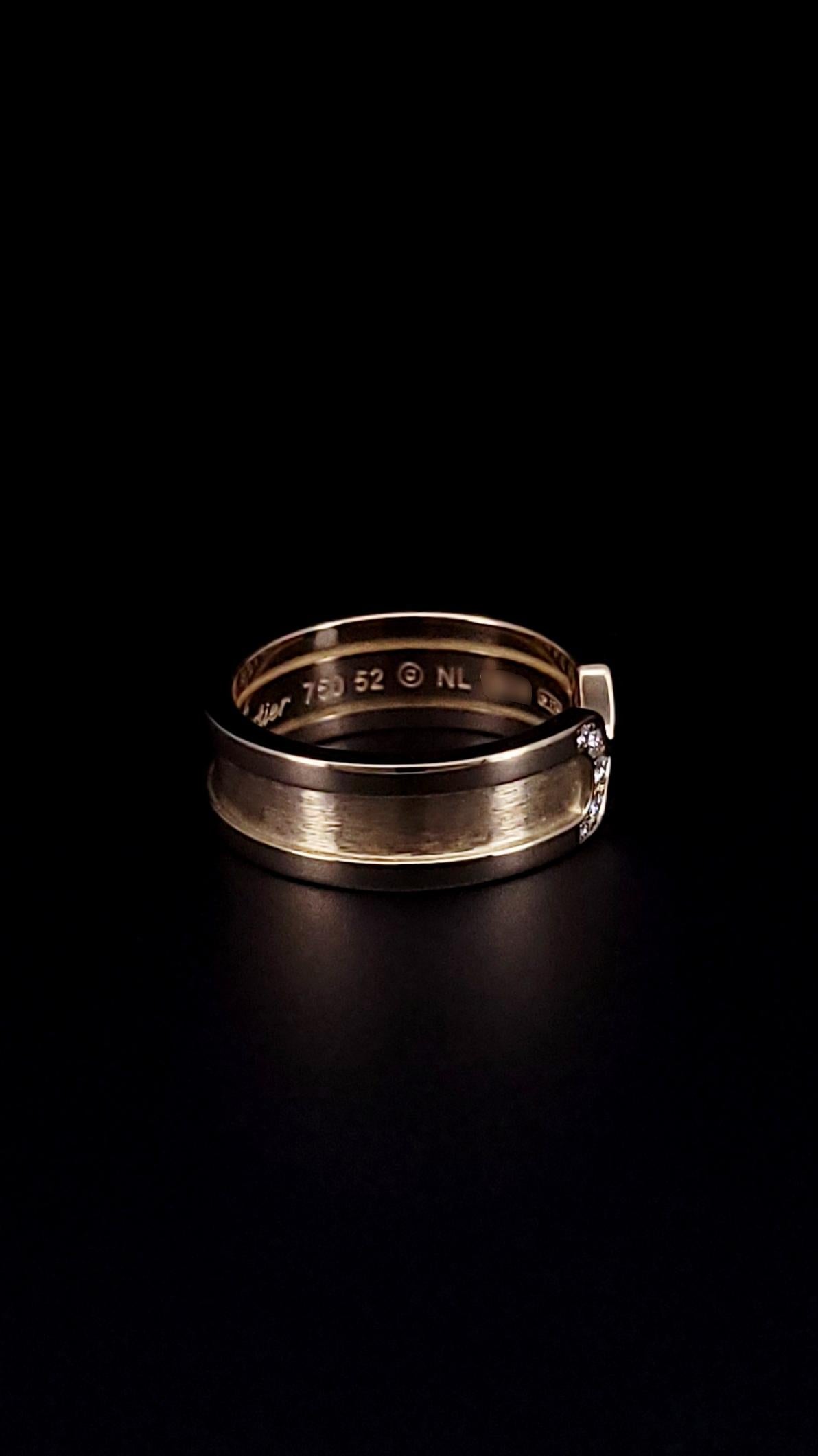 Round Cut Cartier Double C 18k Yellow Gold Diamond Ring For Sale