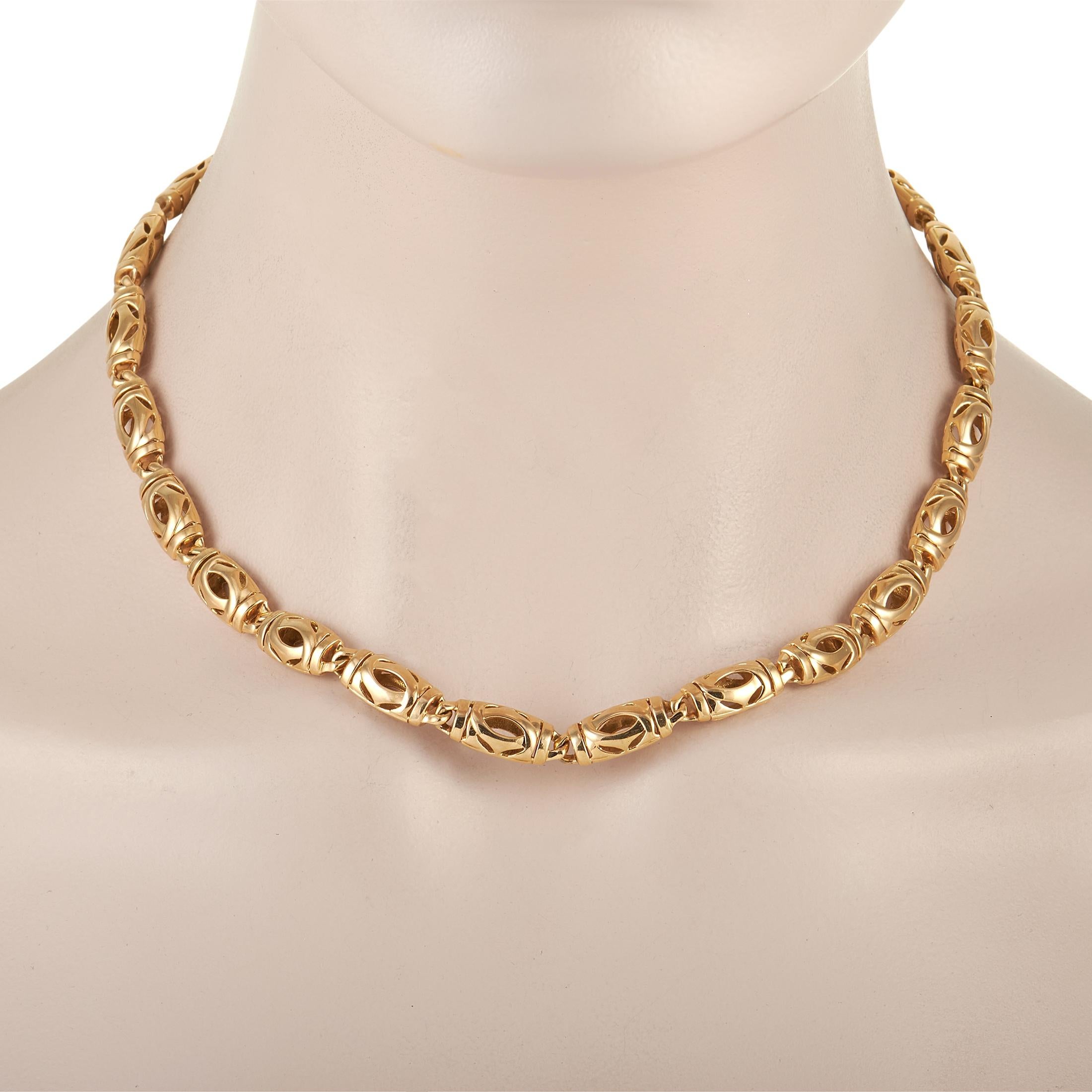 A bold design makes this luxury piece a confident work of art that will instantly elevate your overall aesthetic. Crafted from 18K Yellow Gold, this Cartier necklace features beautiful metalwork that comes to life thanks to the intricate negative