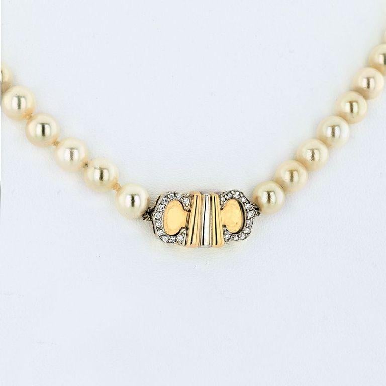 Modern Cartier Double C 18 Karat Yellow Gold Single-Strand Vintage Pearl Necklace