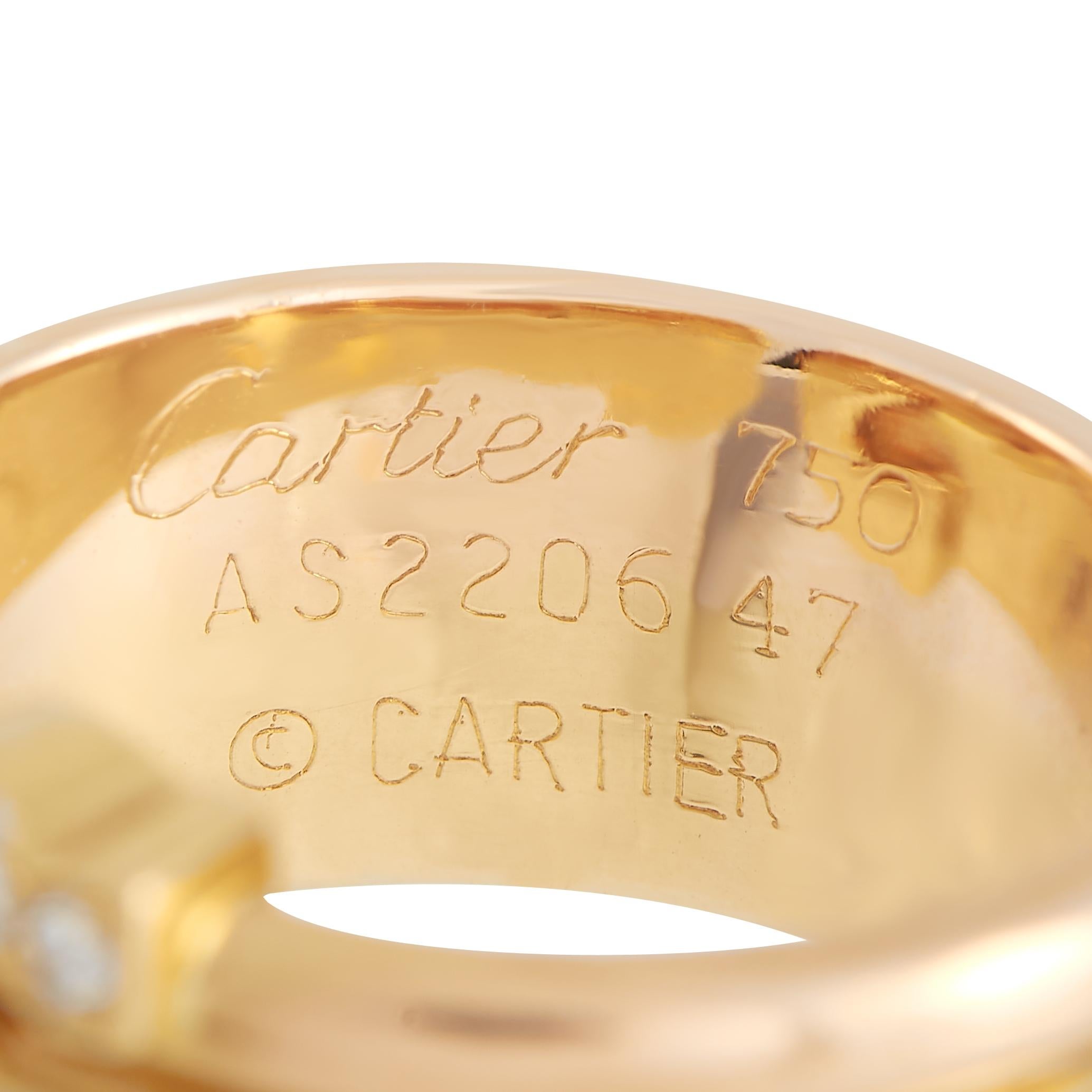Cartier Double C 18K Yellow, White, and Rose Gold 0.20 Ct Diamond Ring In Excellent Condition In Southampton, PA