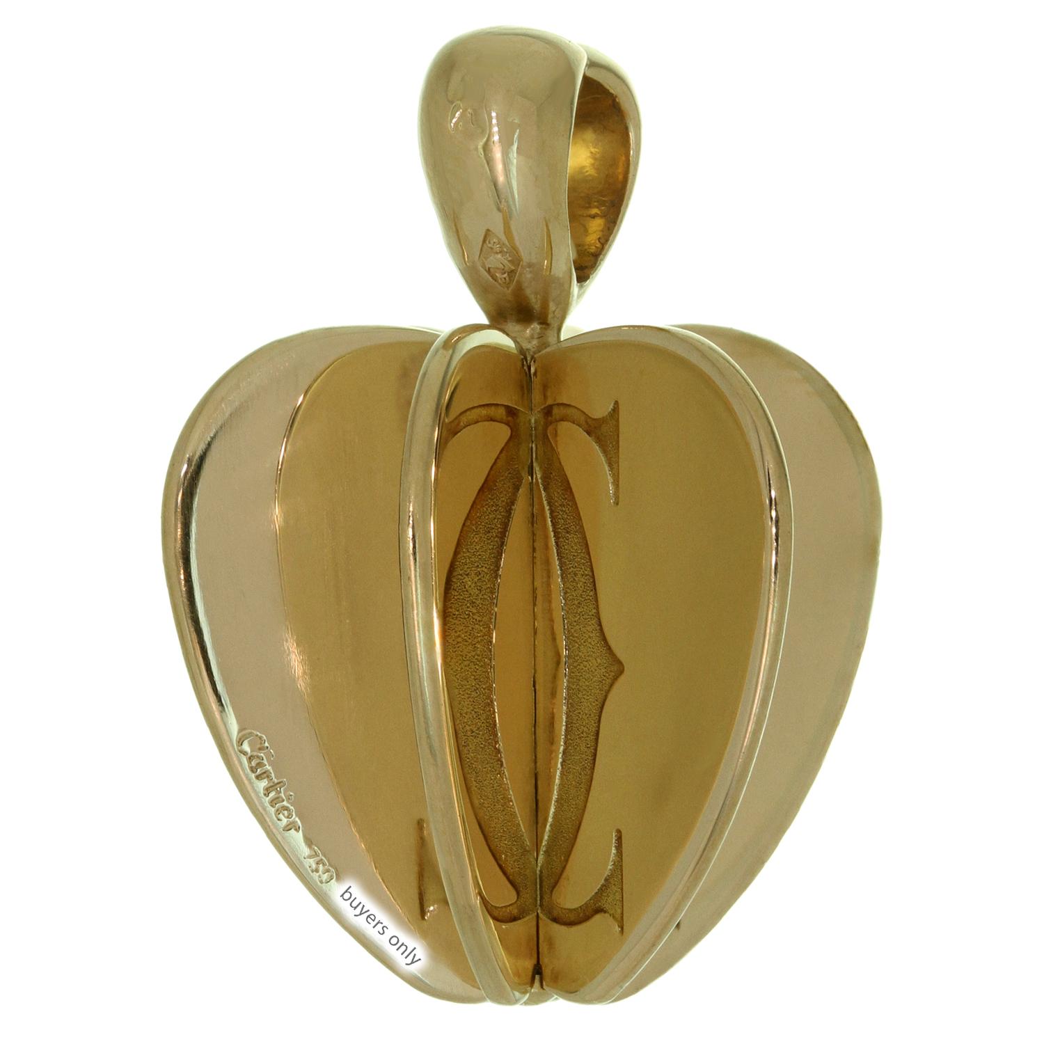 Cartier Double C Apple Heart Yellow Gold Pendant Black Cord Necklace 5
