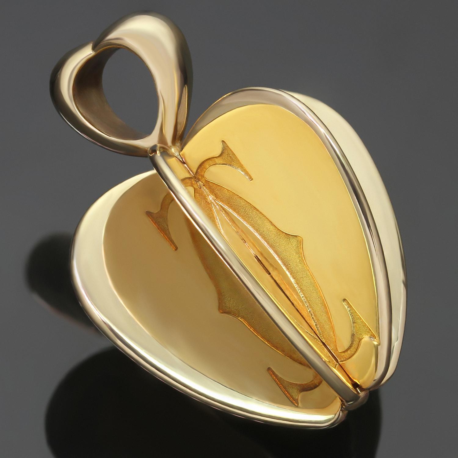 Women's or Men's Cartier Double C Apple Heart Yellow Gold Pendant Black Cord Necklace