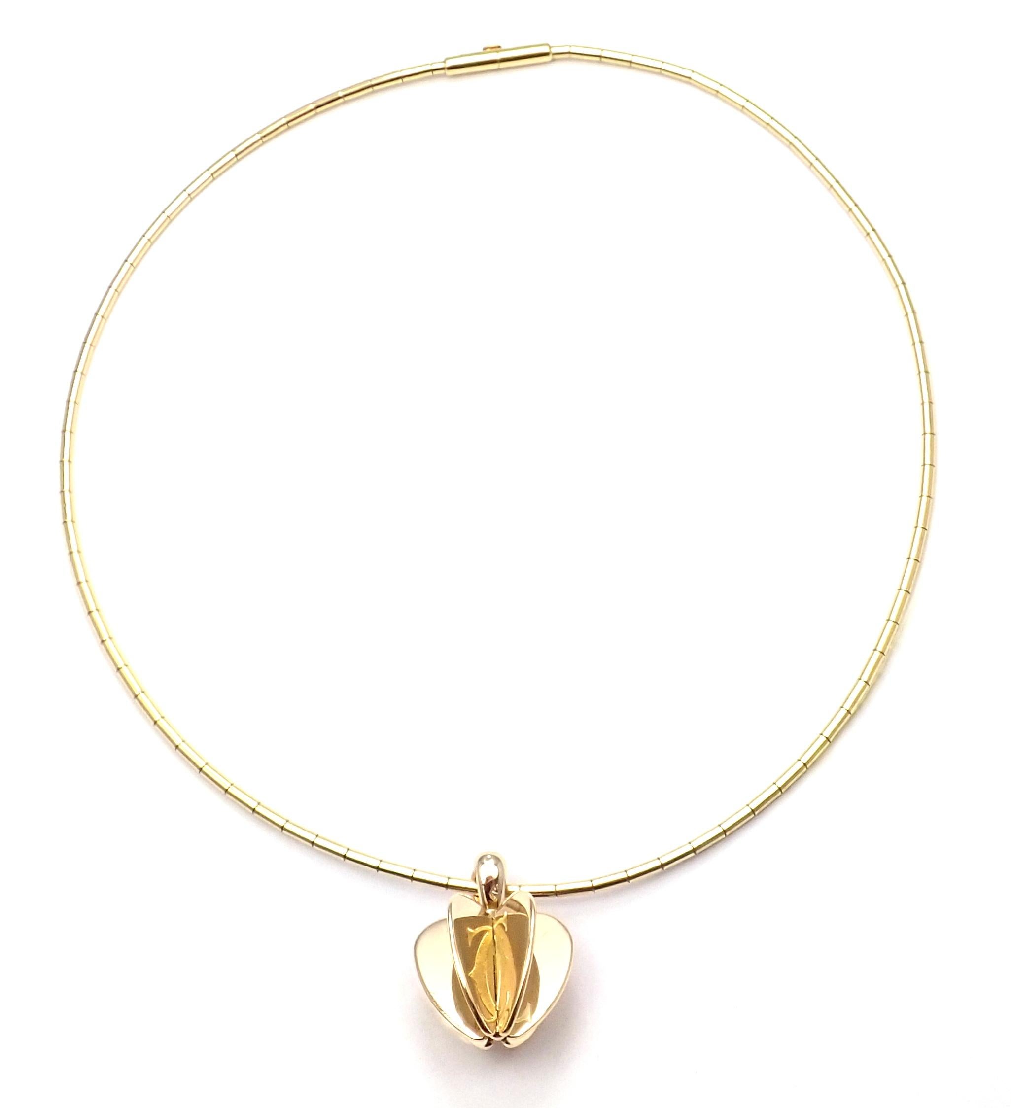 Cartier Double C Apple Heart Yellow Gold Pendant Chain Necklace In Excellent Condition In Holland, PA