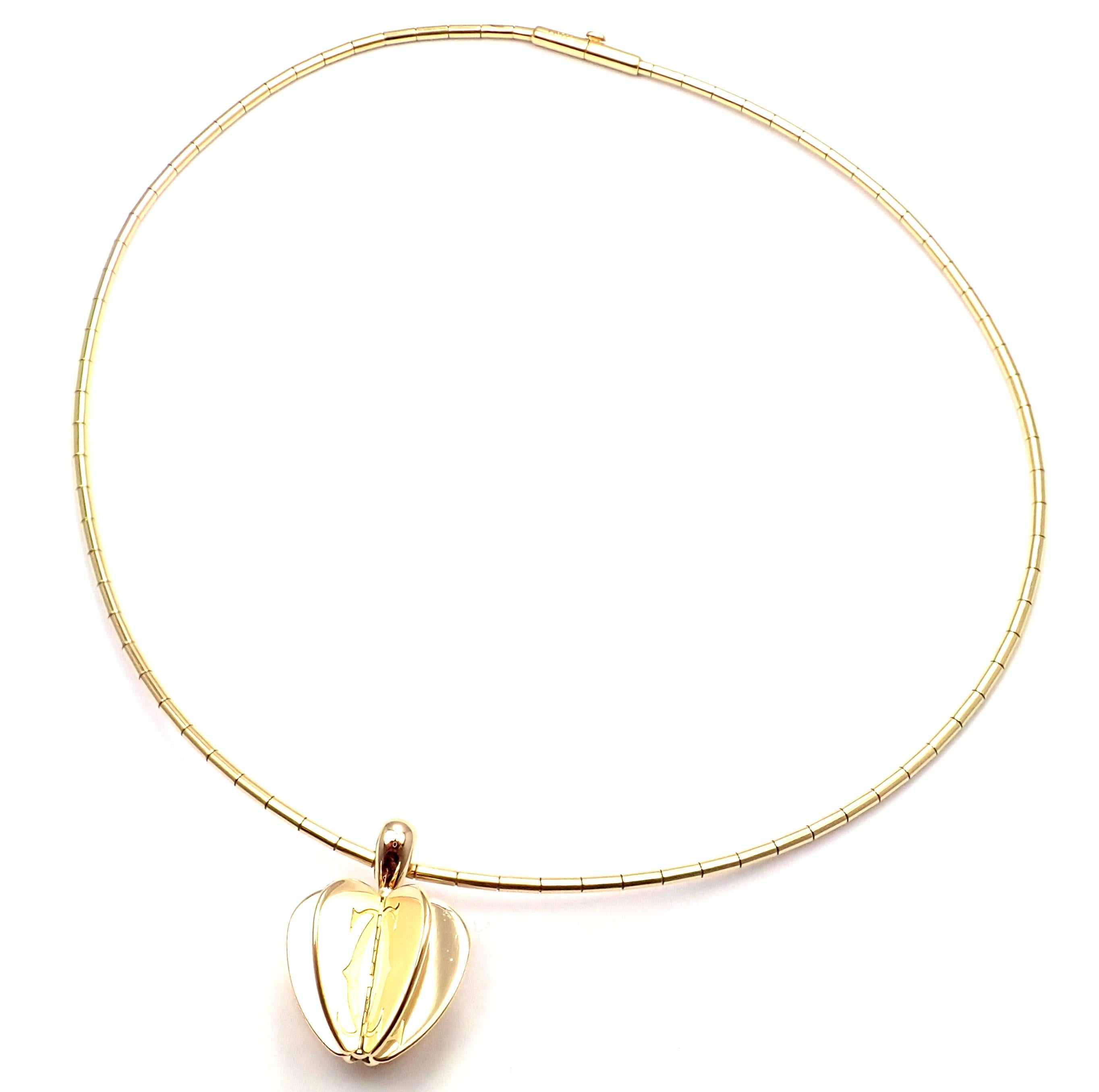 Women's or Men's Cartier Double C Apple Heart Yellow Gold Pendant Chain Necklace