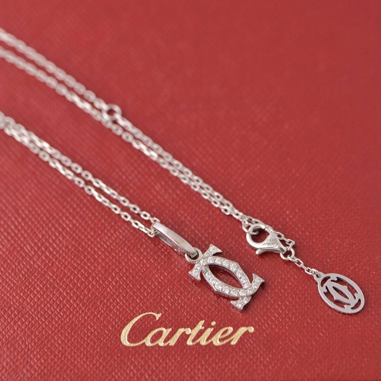 Cartier Double C Charm Diamond White Gold Necklace For Sale at 1stDibs