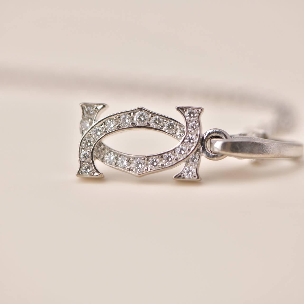 Women's or Men's Cartier Double C Charm Diamond White Gold Necklace