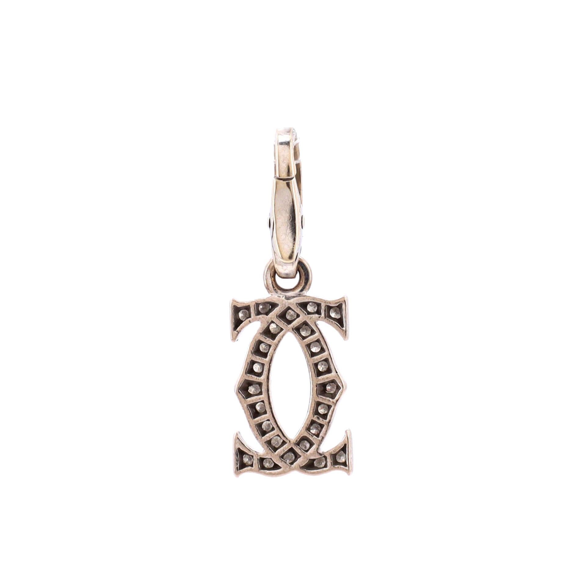 Cartier Double C Charm Pendant Pendant & Charms 18k White Gold with Diamonds In Fair Condition In New York, NY