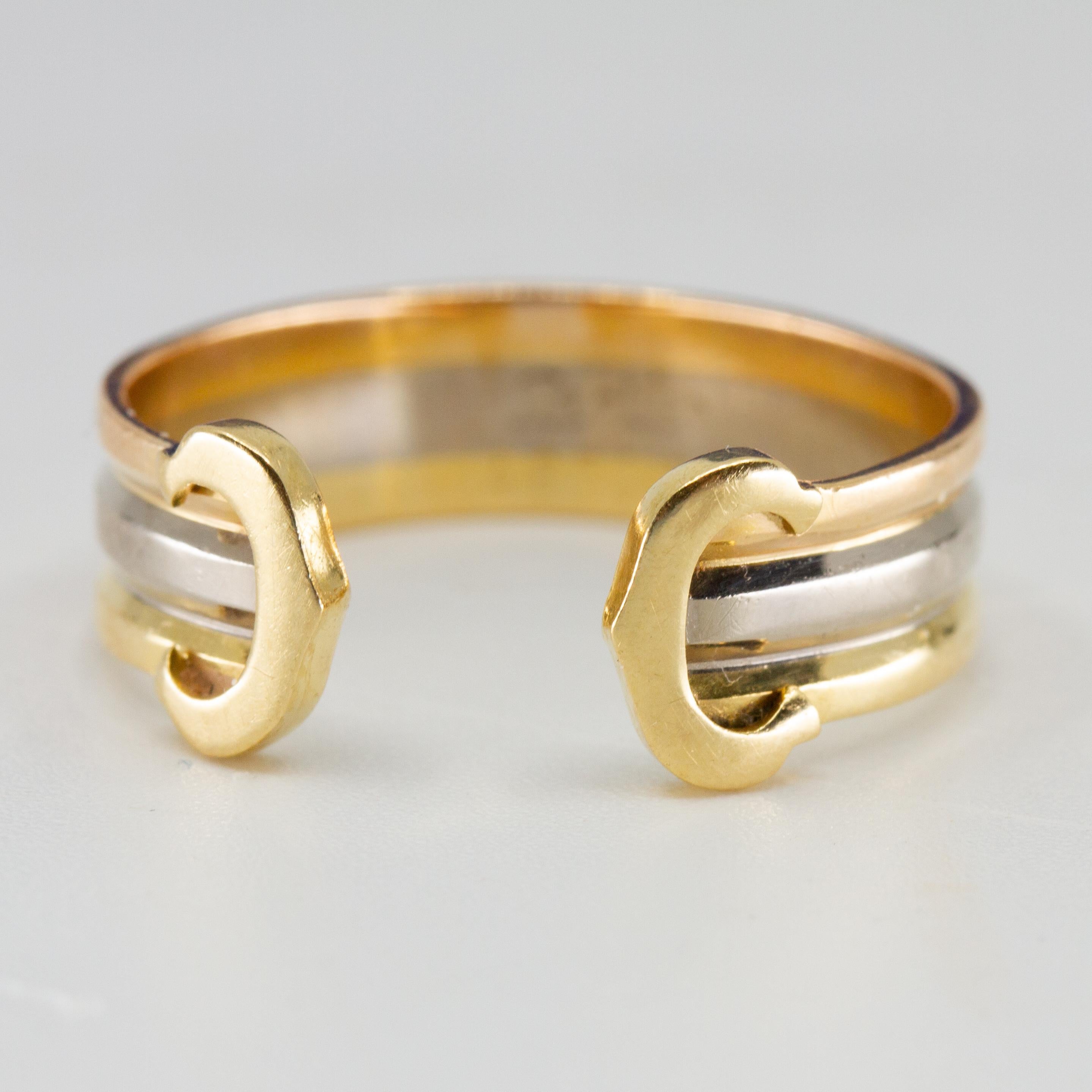 Cartier Double C de Cartier 18 Karat Gold Tri Color Ring In Good Condition In Kingston, NY