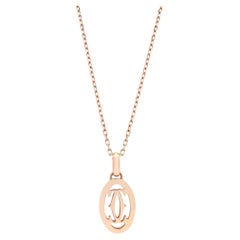 Cartier Double C De Cartier Diamond Logo Pendant Necklace 18K Rose Gold 0.10cttw