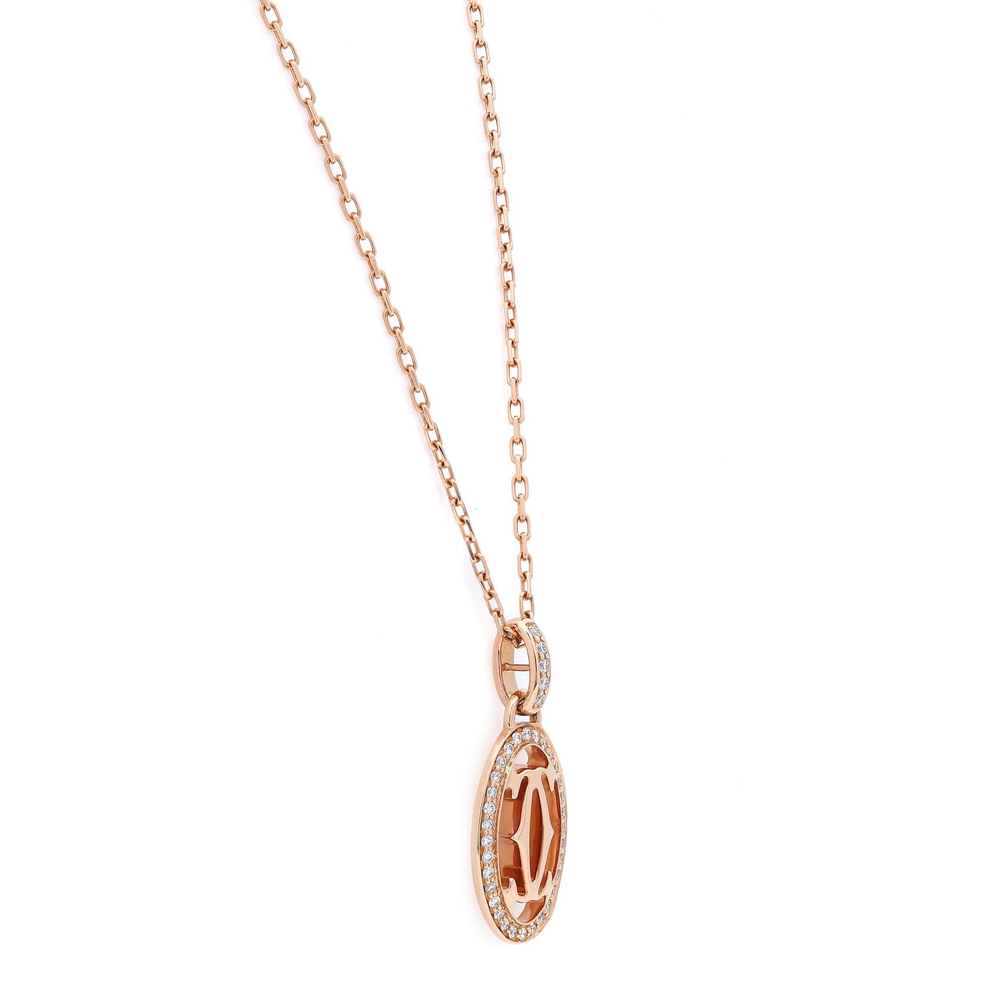 Moderno Ciondolo Logo Cartier Doppia C De Cartier in oro rosa 18K 0,10cttw in vendita
