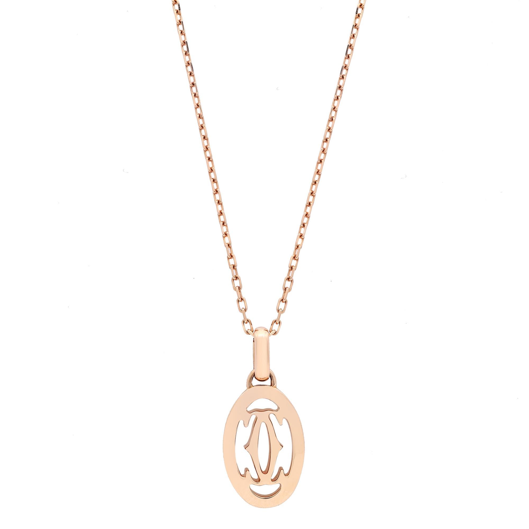 Ciondolo Logo Cartier Doppia C De Cartier in oro rosa 18K 0,10cttw In condizioni ottime in vendita a New York, NY