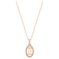 Cartier Double C De Cartier Diamond Logo Pendant Necklace 18K Rose Gold 0.10cttw