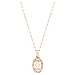 Cartier Double C De Cartier Diamond Logo Pendant Necklace 18k Rose Gold 0.10cttw