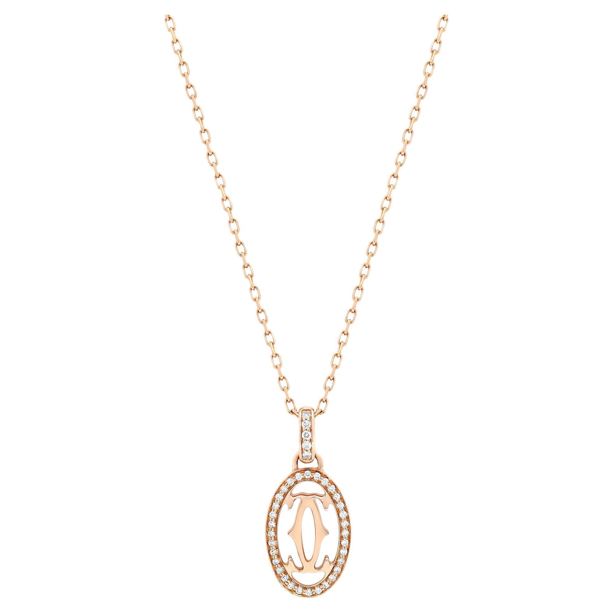 Ciondolo Logo Cartier Doppia C De Cartier in oro rosa 18K 0,10cttw in vendita