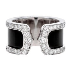 Cartier Double C Diamond 18 Karat Gold Black Open Band Ring