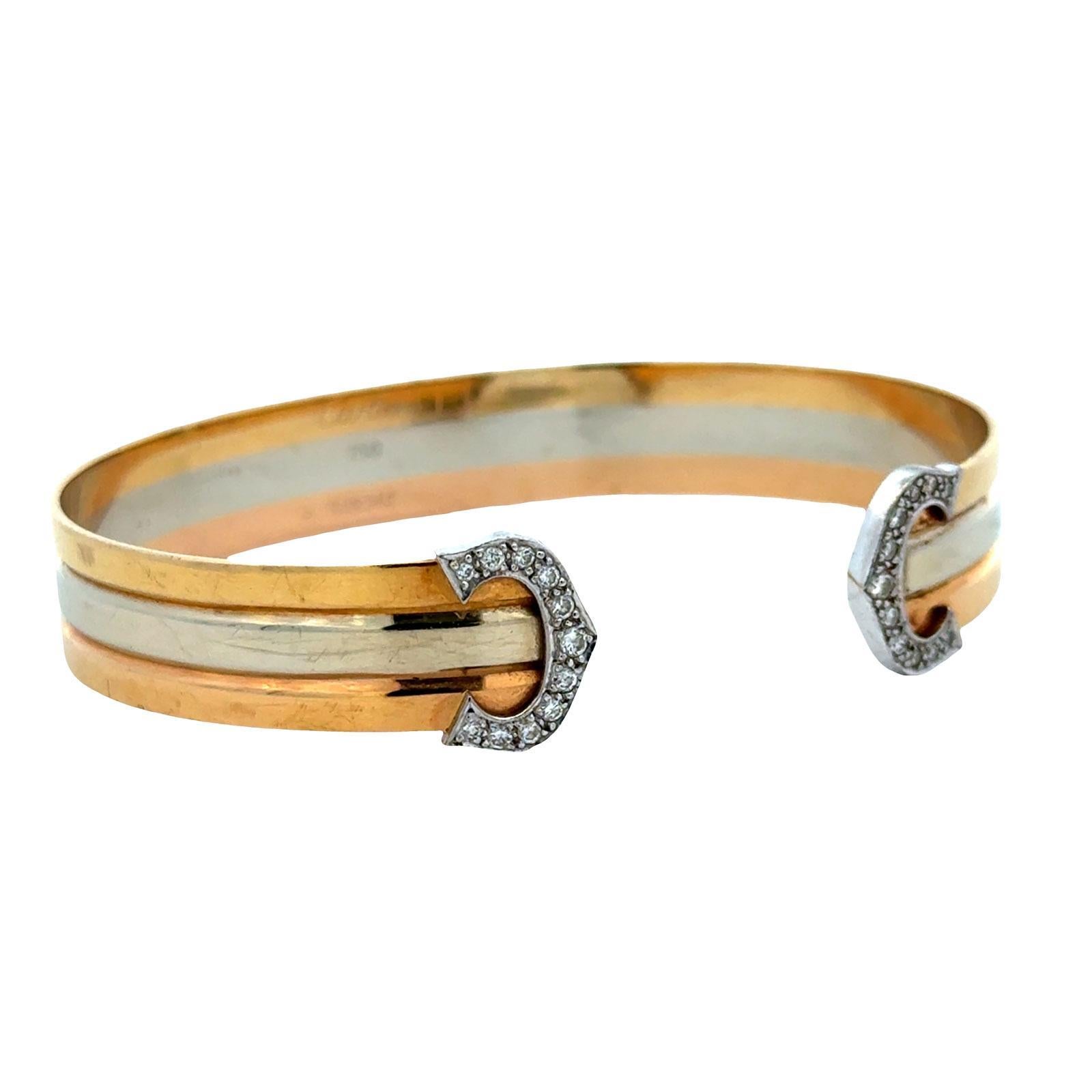 Cartier Double C Diamond 18 Karat Dreifarbgold Armspange Vintage Bracelet (Moderne) im Angebot