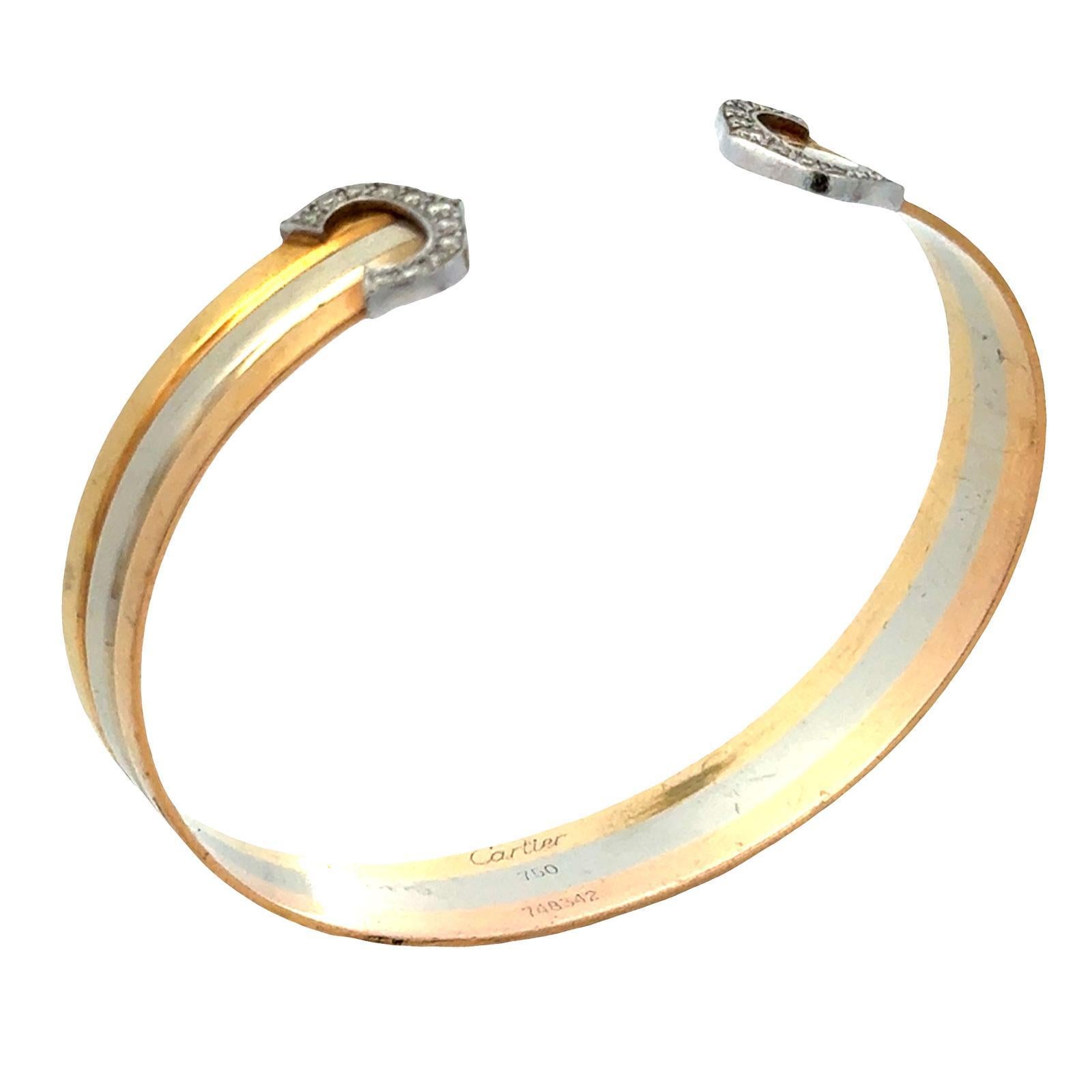 Cartier Double C Diamond 18 Karat Dreifarbgold Armspange Vintage Bracelet im Zustand „Gut“ im Angebot in Boca Raton, FL