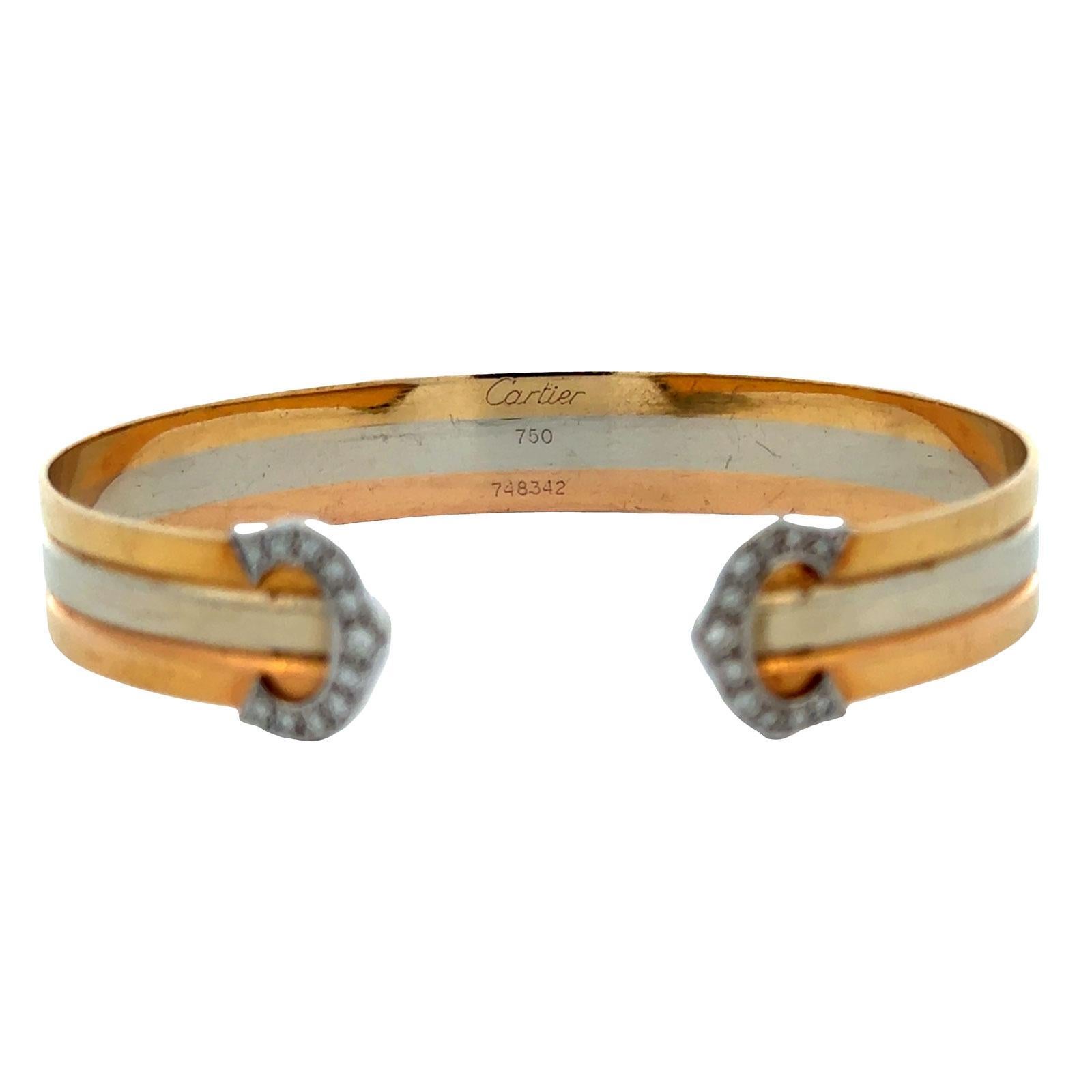 Cartier Double C Diamond 18 Karat Dreifarbgold Armspange Vintage Bracelet im Angebot 1