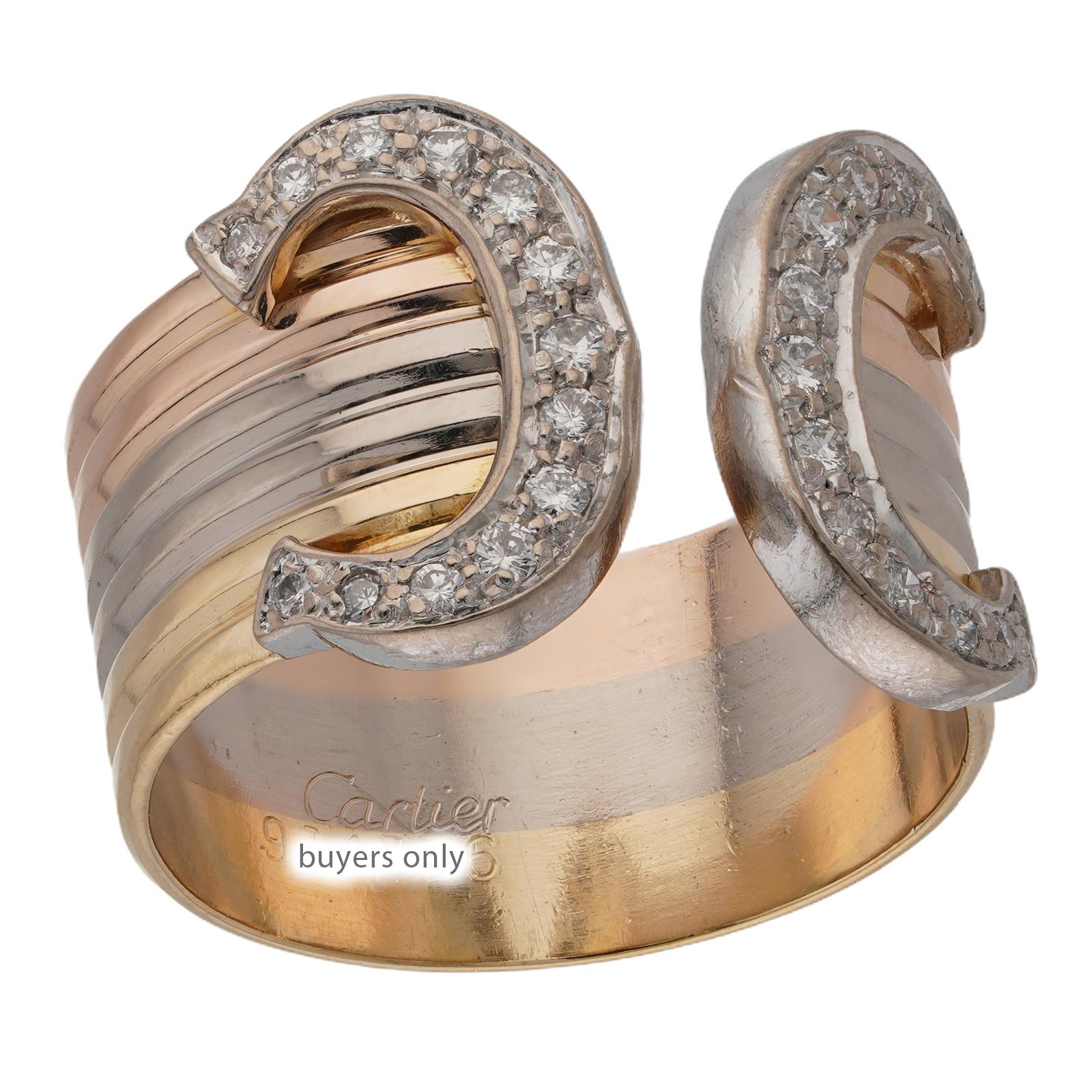 CARTIER Double C Diamond 18k Tri-Color Gold Ring Pour femmes en vente