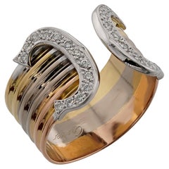 Used CARTIER Double C Diamond 18k Tri-Color Gold Ring