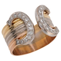 CARTIER Double C Diamond 18k Tri-Color Gold Ring