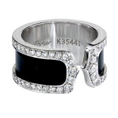 Cartier "Double C" Diamond &18K White Gold Black Open Band Ring