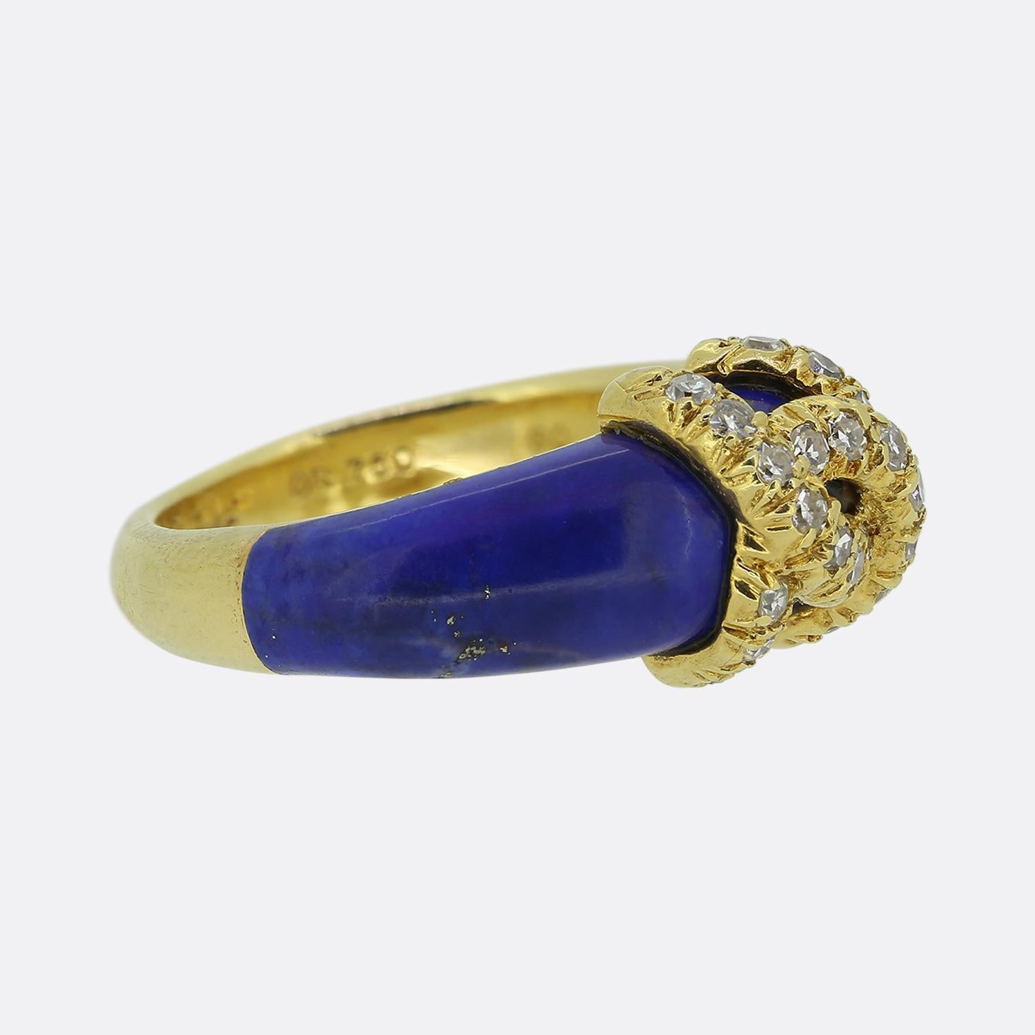Single Cut Cartier Double C Diamond and Lapis Lazuli Ring For Sale