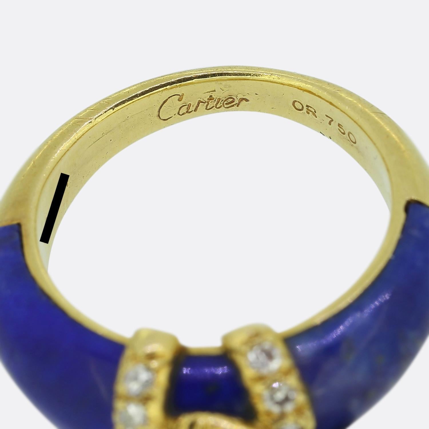 Women's or Men's Cartier Double C Diamond and Lapis Lazuli Ring For Sale