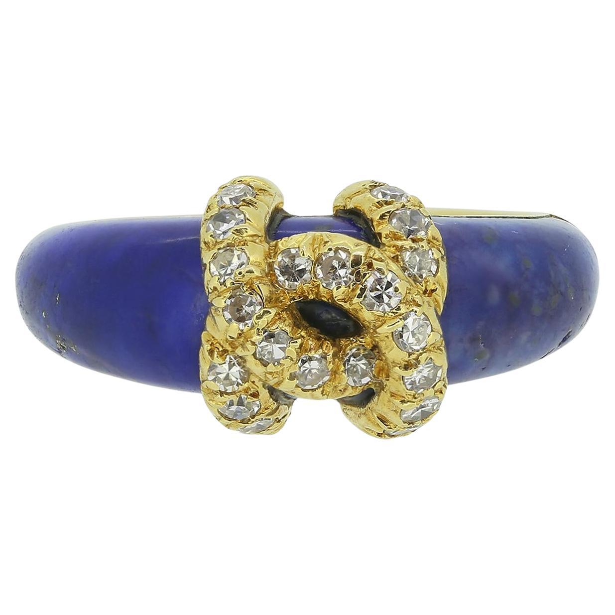Cartier Double C Diamond and Lapis Lazuli Ring For Sale