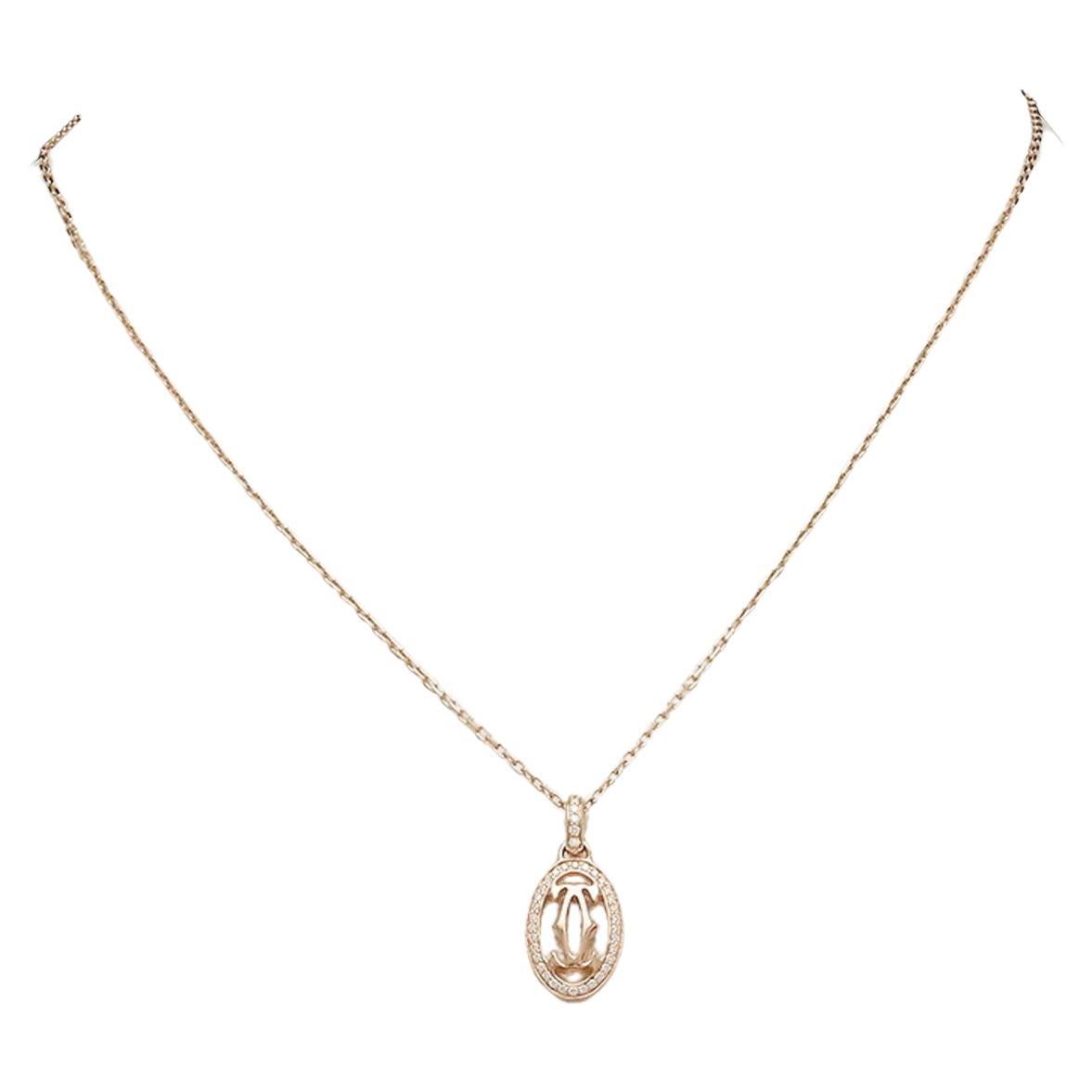 Cartier Double C Diamond Pendant Necklace in 18K Pink Gold For Sale